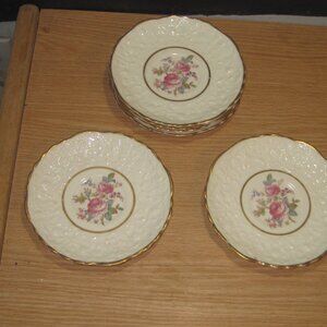 6 Saucers Pope Gosser Rose Point Warranted Coin Gold USA.